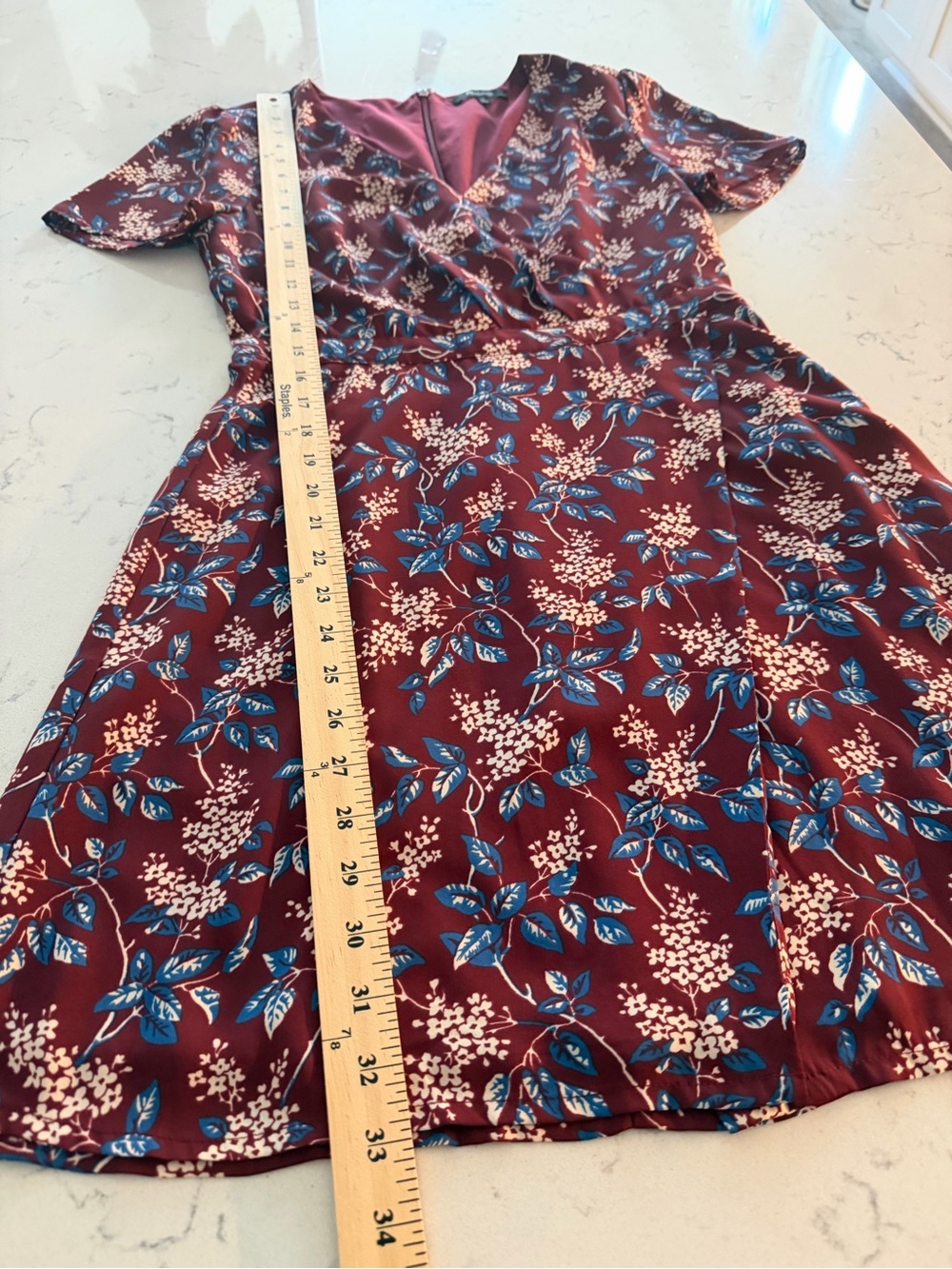 Madewell Burgundy Floral V-Neck Mini Dress size 0 - Picture 13 of 14